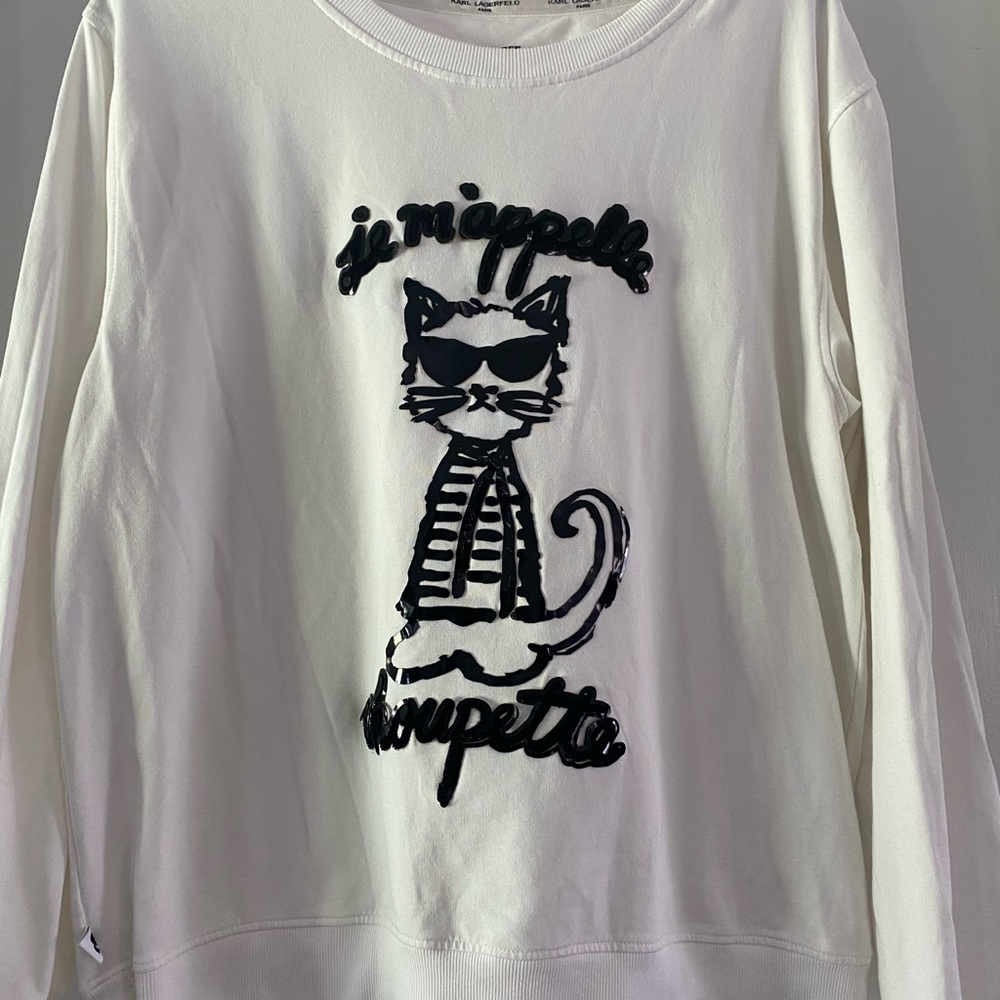 Karl Lagerfeld White Sweatshirt je m appelle choupette has imperfections